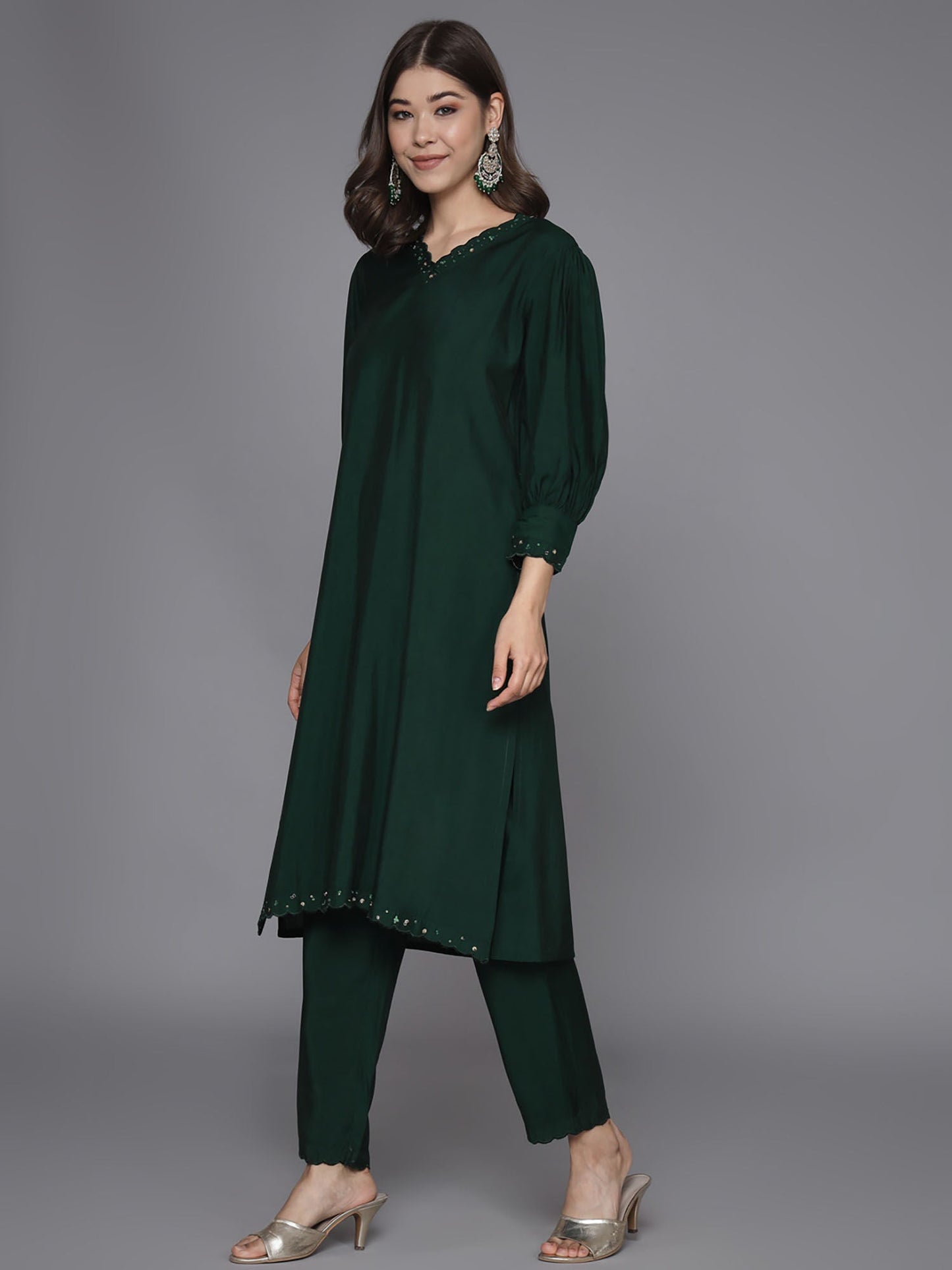Heeposh Bottle Green Handwork Kurta & Pant (Set of 2)