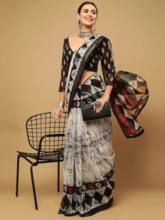 Kalini White & Gold Toned Zari Saree
