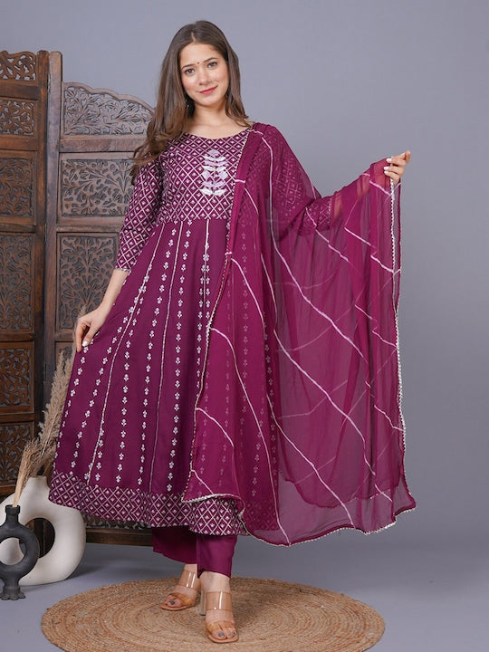 Singni Ethnic Motifs Embroidered Empire Anarkali Kurta With Trousers & Dupatta