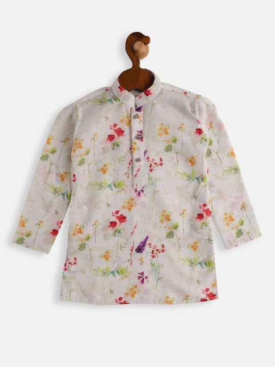 Vastramay Sishu Boys Cream-Coloured Floral Printed Kurta