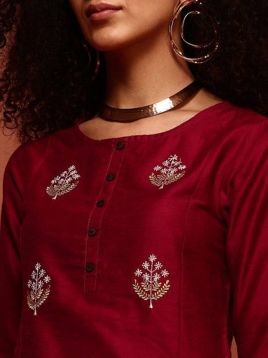 IMARA Ethnic Motifs Embroidered Gotta Patti Straight Kurta & Trousers With Dupatta