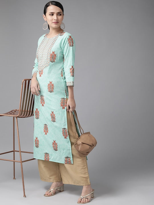 Yufta Women Blue Ethnic Motifs Printed Straight Kurta
