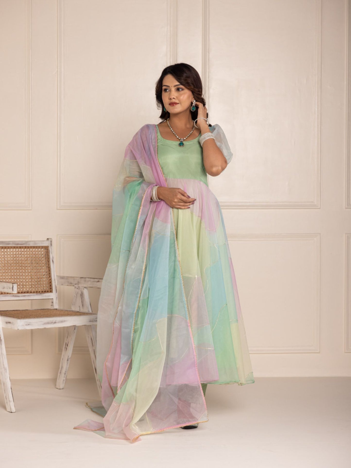 ONEWE INDIA Multi-Color Rangeen Anarkali (Set of 3)