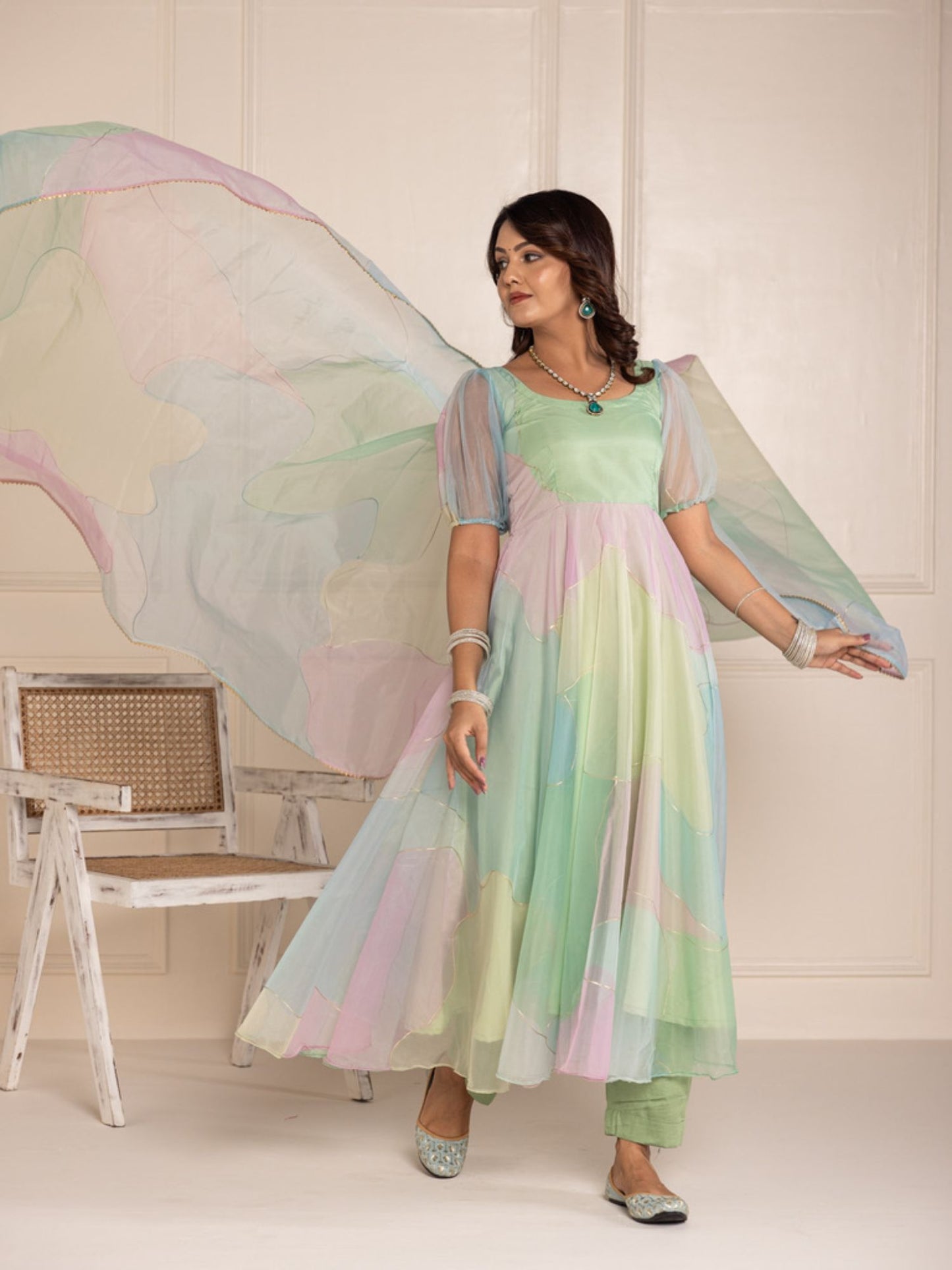 ONEWE INDIA Multi-Color Rangeen Anarkali (Set of 3)