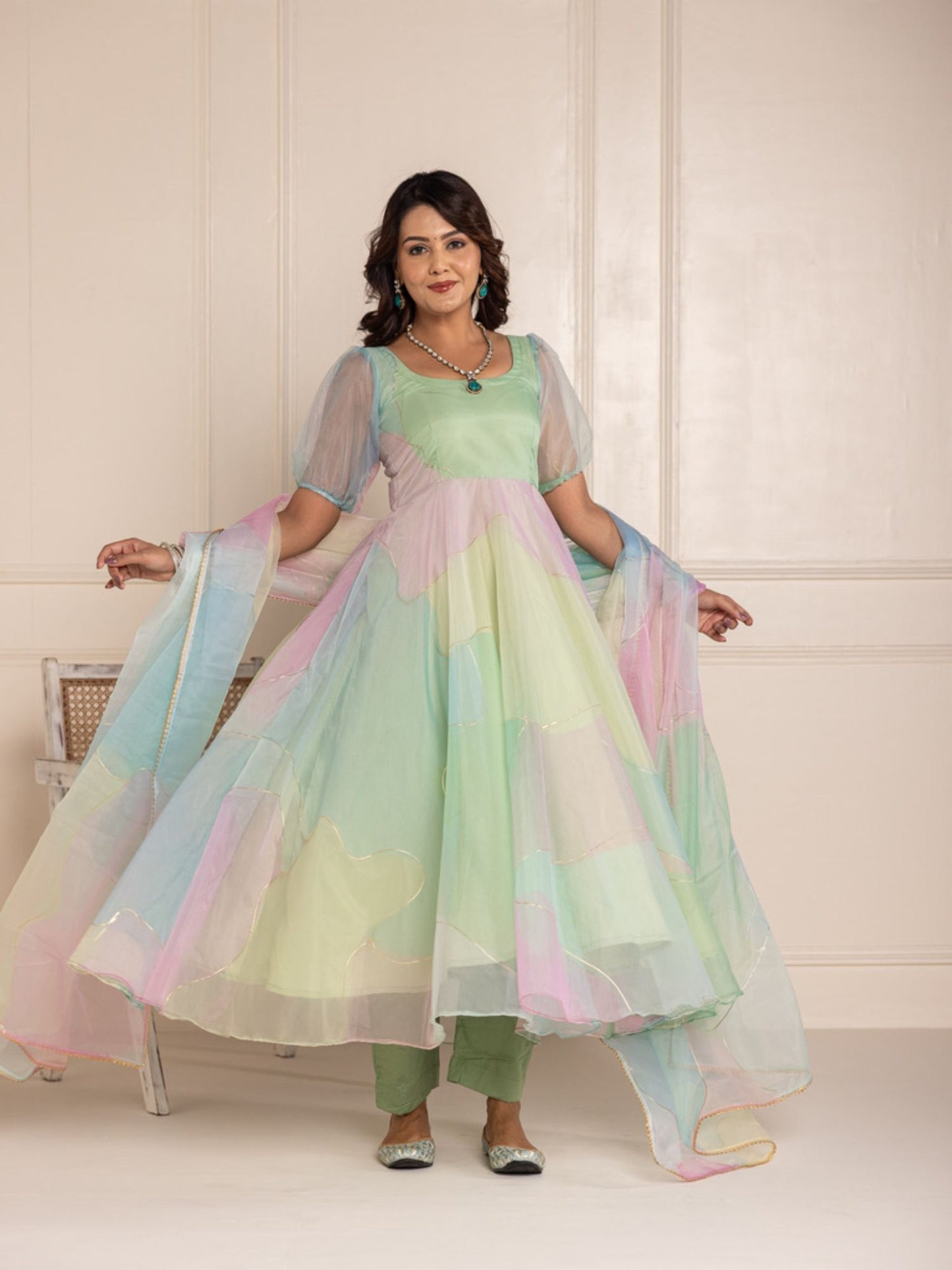 ONEWE INDIA Multi-Color Rangeen Anarkali (Set of 3)