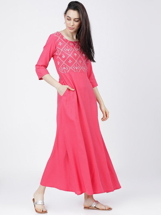 Vishudh Pink Ethnic Motifs Maxi Dress