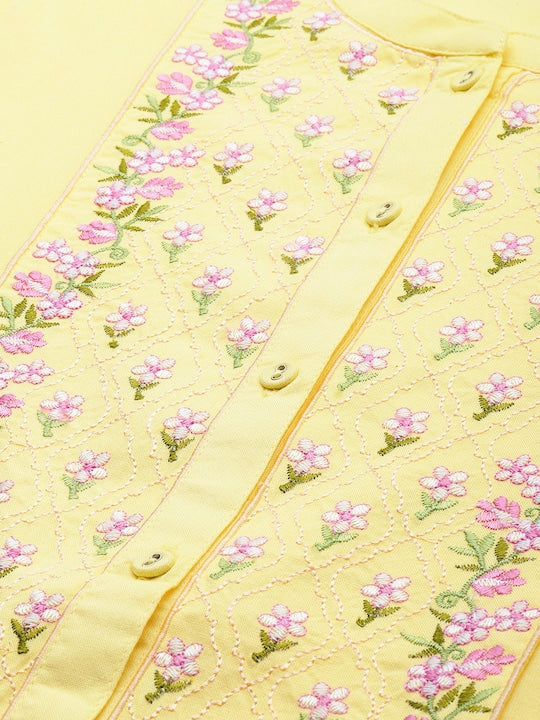 House of Pataudi Jashn Pure Cotton Ethnic Motifs Yoke Design Thread Work Floral Kurta