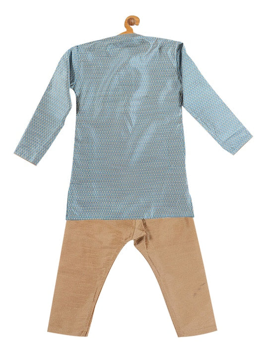 Vastramay Sishu Infant Boys Blue & Rose Gold Silk Blend Kurta & Pyjamas