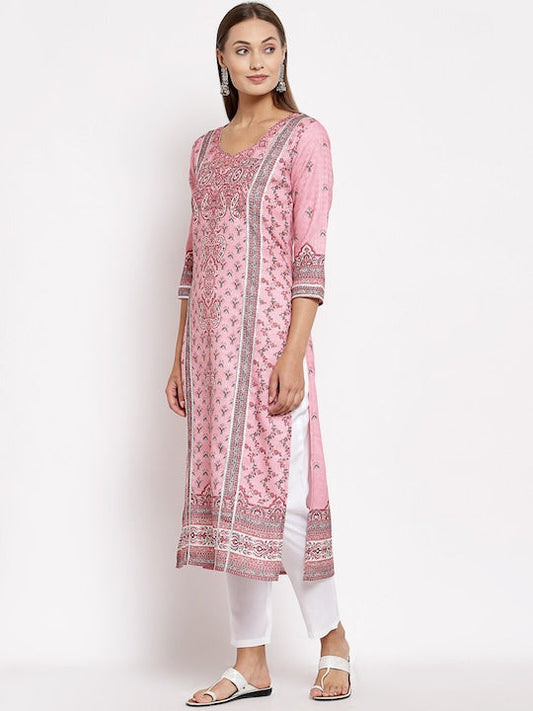 Myshka Women Pink & Red Ethnic Motifs Printed Gotta Patti Winter Kurta