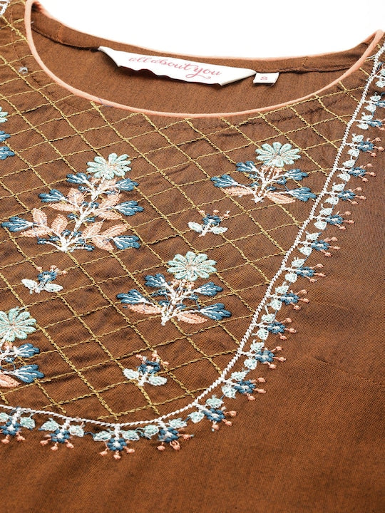 All about you Round Neck Embroidered Thread Work Kurta