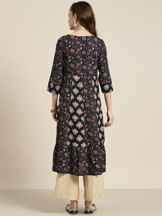 Here&now Ethnic Motifs Printed Gotta Patti Kurta