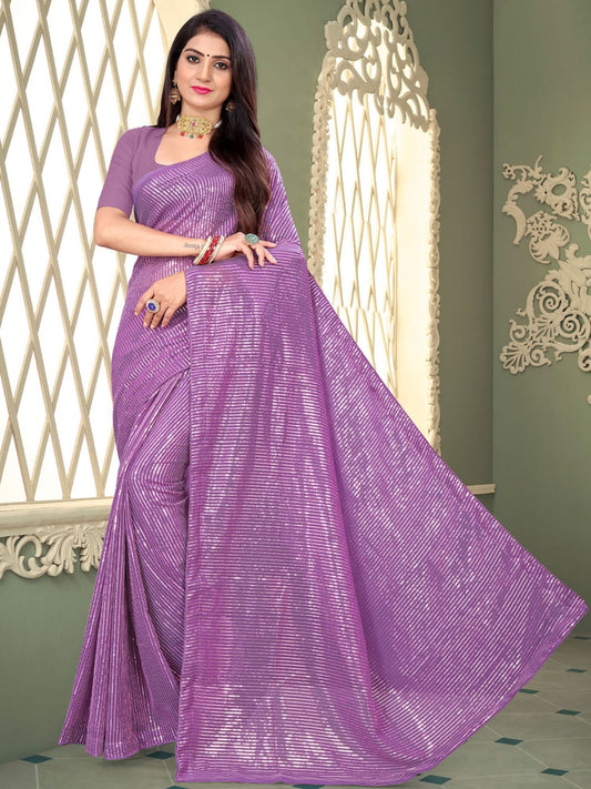 Odette Sparkling Lavender Sequins Saree with Unstitched Blouse