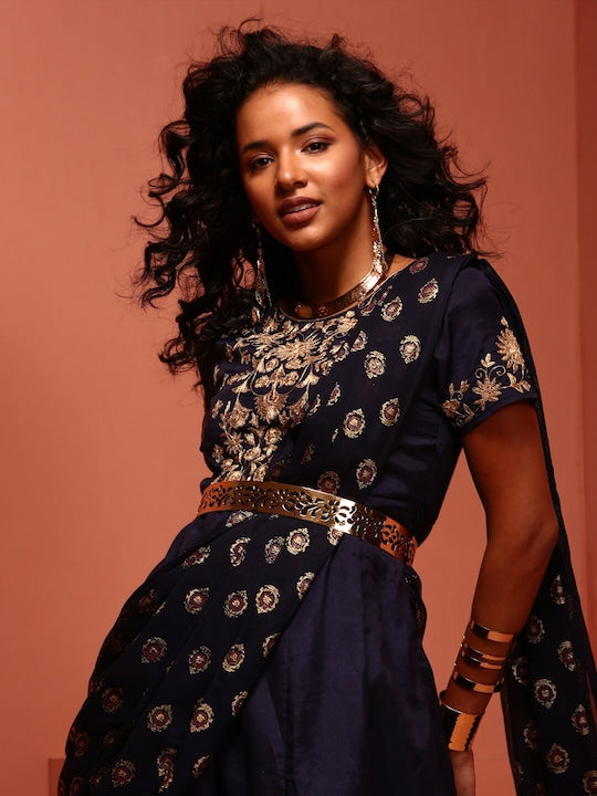 IMARA Embroidered Detail A-Line Ethnic Dresses With Dupatta