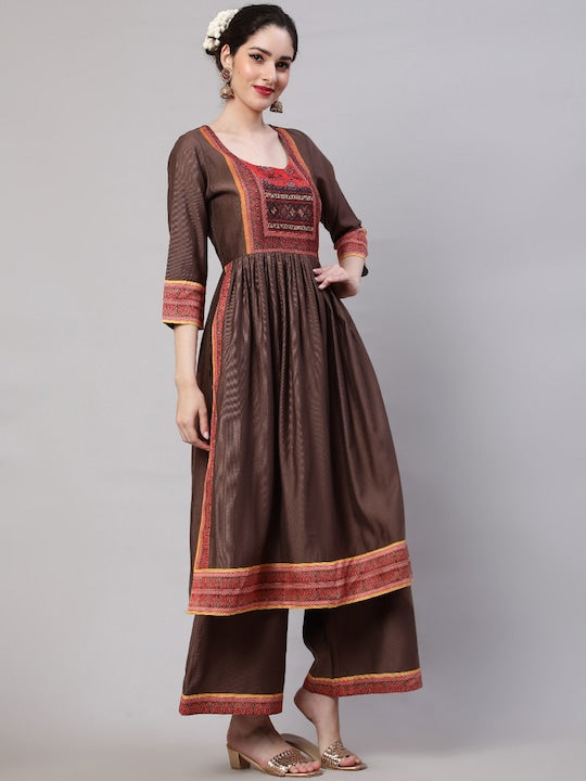 AKS Ethnic Motifs Printed A-line Kurta With Palazzos & Dupatta