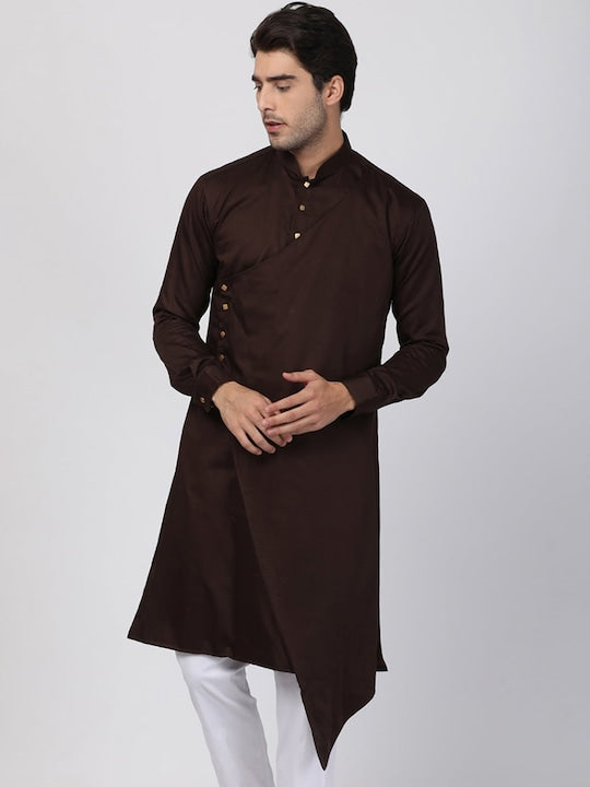 Vastramay Men Coffee Brown Thread Work Kurta