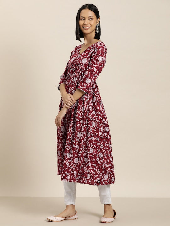Here&now Floral Printed Empire Kurta