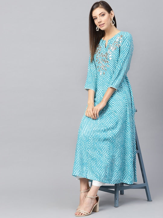 Yufta Women Blue & White Printed Anarkali Kurta