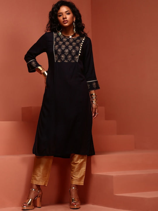 IMARA Ethnic Yoke Design Straight Kurta
