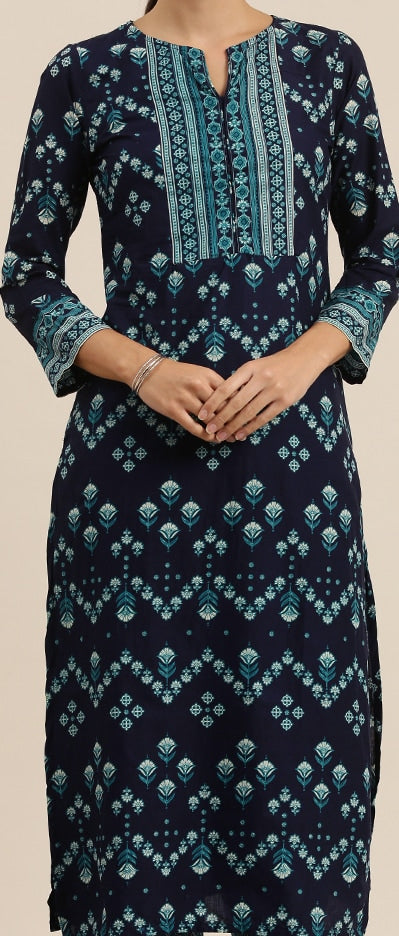 Vishudh Women Navy Blue Printed Kurta with Palazzos