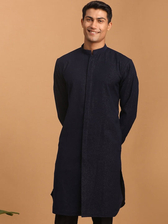 Vastramay Woven Design Mandarin Collar Kurta