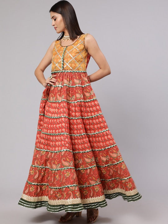 AKS Couture Ethnic Motifs Printed Sleeveless Cotton Maxi Dress