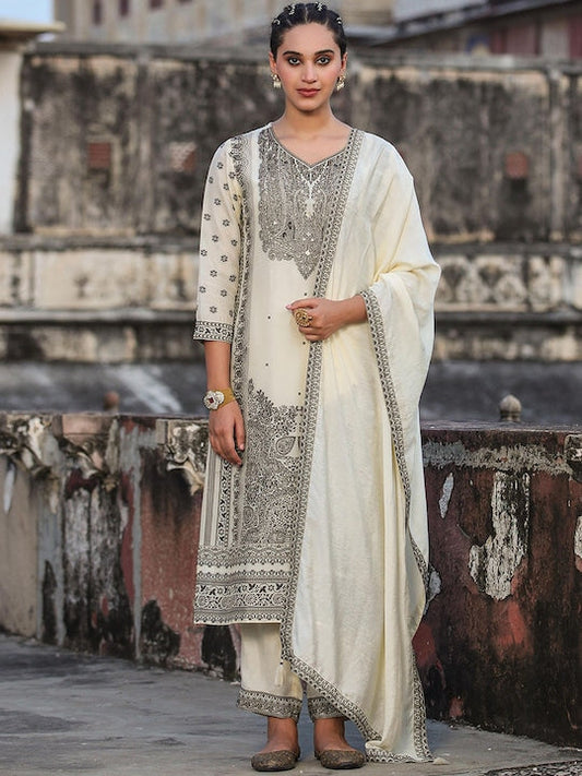 Scakhi Ethnic Motifs Woven Design Pure Silk Regular Kurta with Trousers & With Dupatta