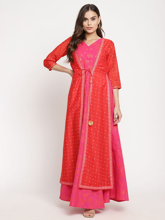 Ahalyaa Women Dark Pink Crepe Printed Dress