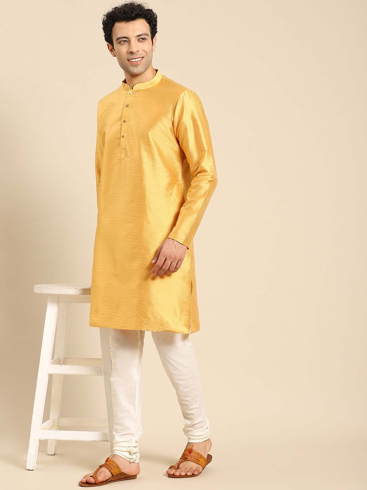 Amodh by Kisah Men Mustard Kurta (Set of 2)