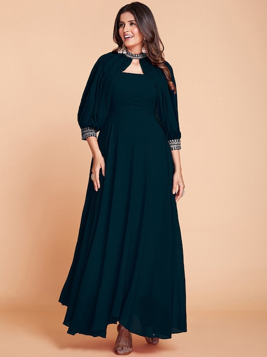 Fusionic Maxi Length Gown With Add-On Sleeves Ethnic Dresses