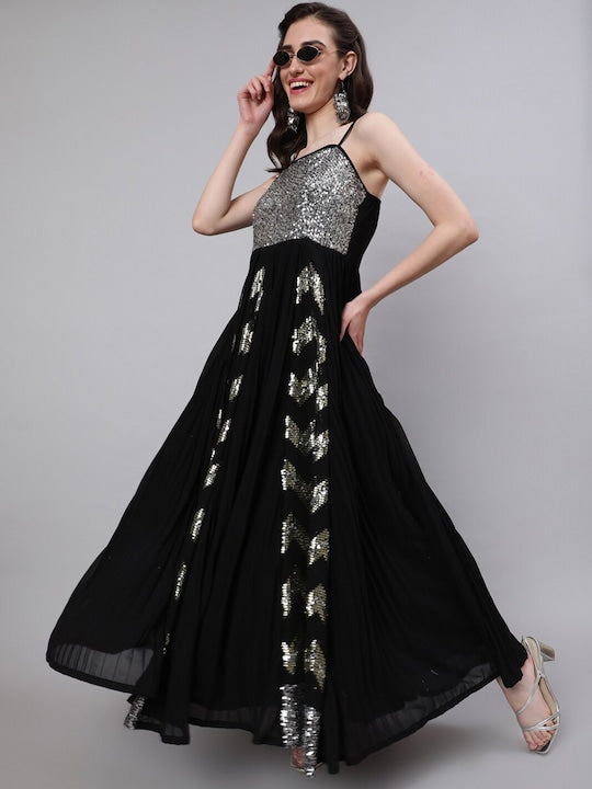 AKS Couture Embellished Sleeveless Georgette Maxi Dress