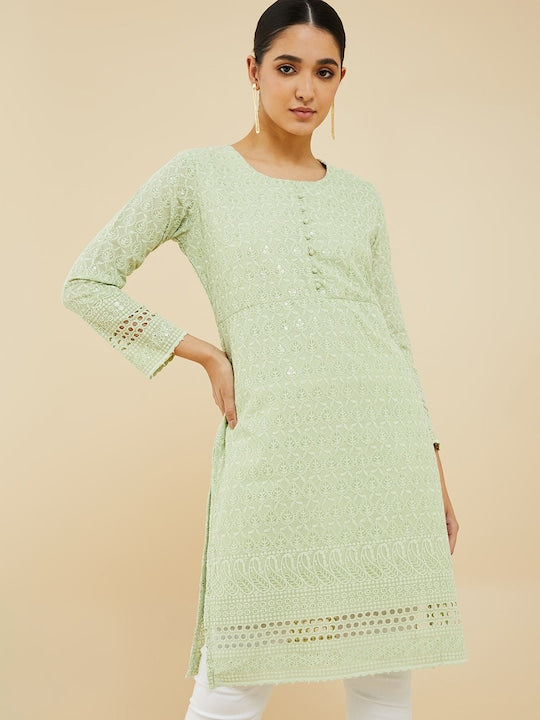 Soch Ethnic Motifs Sequinned A line Cotton Kurta