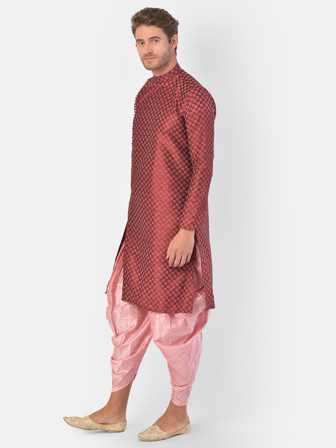 Deyann Men Maroon & Pink Ethnic Motifs Printed Kurta