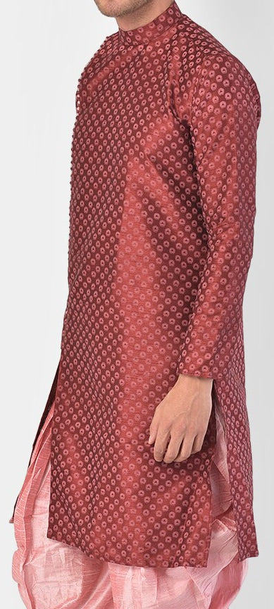 Deyann Men Maroon & Pink Ethnic Motifs Printed Kurta