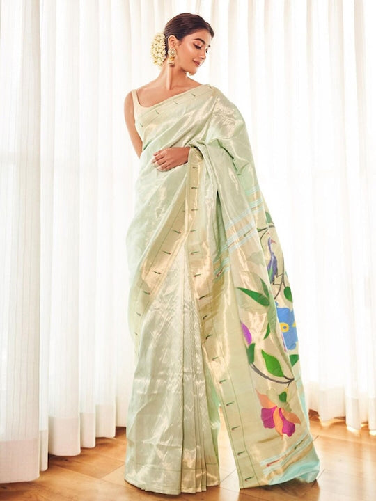Satrani Floral Art Silk Heavy Work Paithani Saree