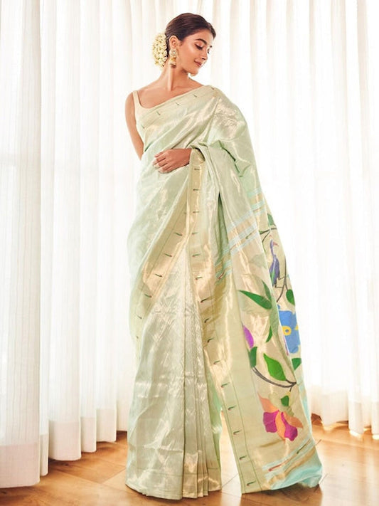 Satrani Floral Art Silk Heavy Work Paithani Saree