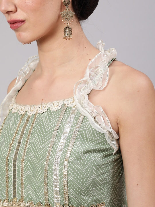 AKS Floral Printed Shoulder Straps Empire Gotta Patti Pure Cotton Kurta