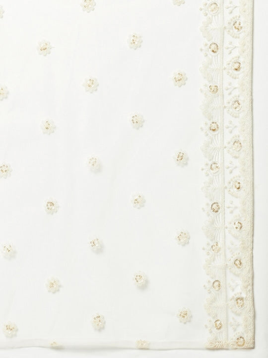 IMARA Ethnic Motifs Embroidered Chikankari Pure Cotton Kurta with Trousers & With Dupatta
