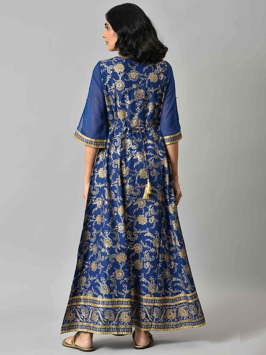 Aurelia Women Blue Floral Printed Ethnic Maxi Dress