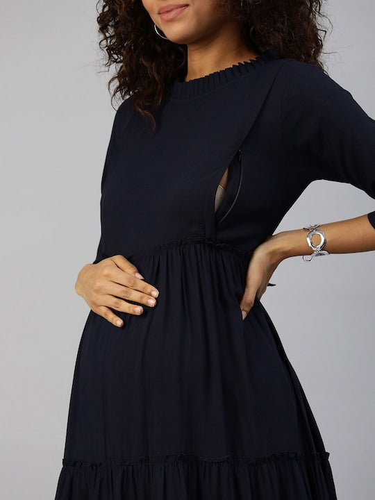 MomToBe Navy Blue Maternity Nursing Maxi Dress