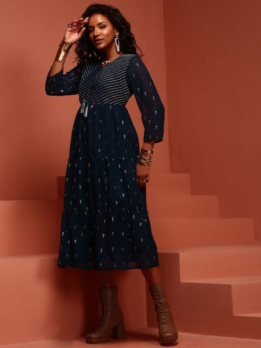 IMARA Ethnic Motifs Printed A-Line Ethnic Dress