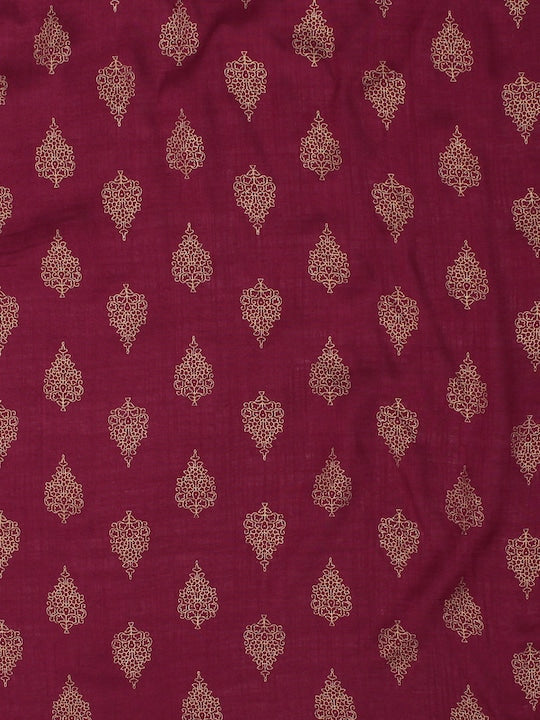 Yufta Women Burgundy Solid Kurta with Palazzos & Dupatta