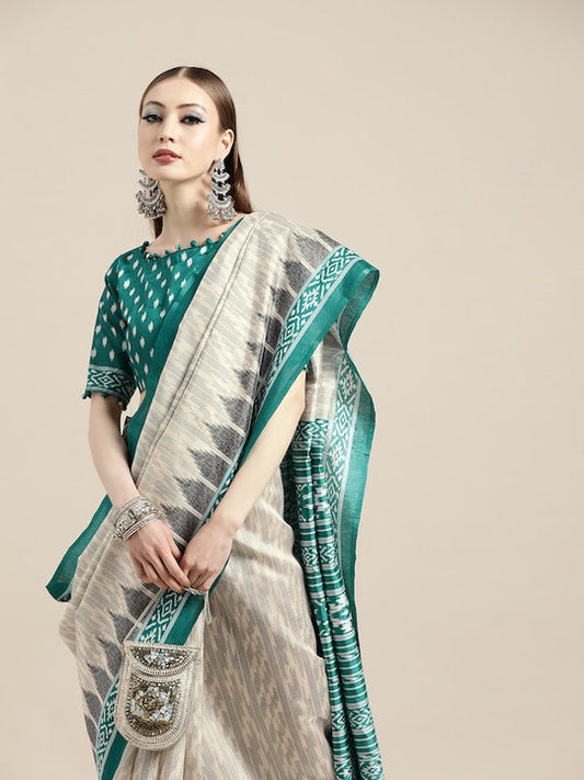 Saree mall Geometric Silk Blend Saree with Printed border
