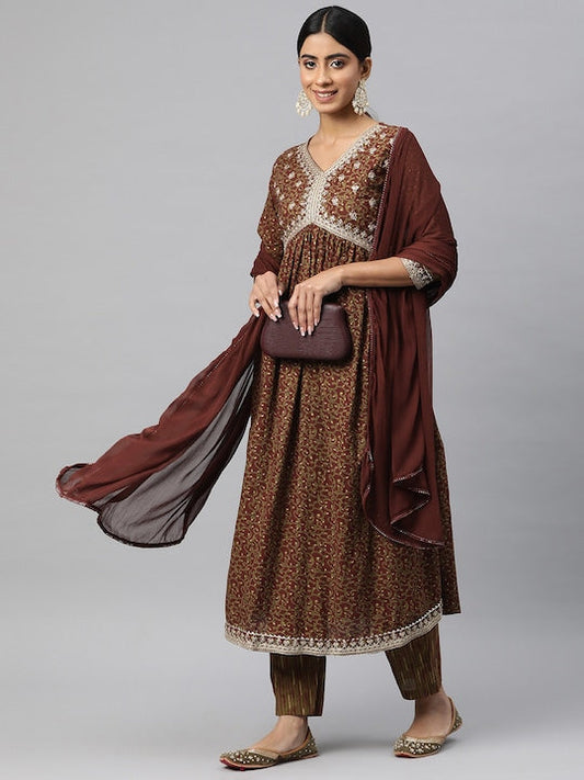 Readiprint Fashions Women Floral Printed Pure Cotton Kurta with Trousers & With Dupatta
