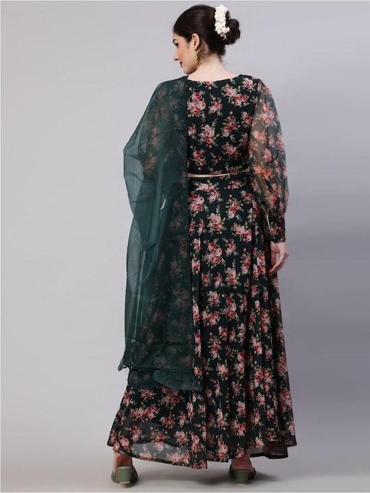 AKS Floral Printed Ready to Wear Lehenga Choli