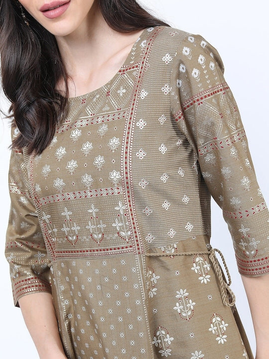 Vishudh Women Green Floral Printed Anarkali Kurta