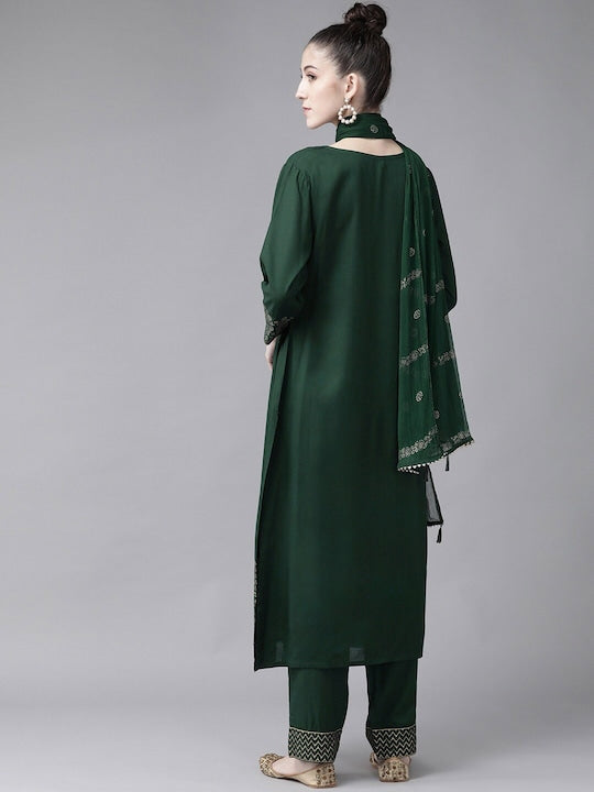 Yufta Women Green Ethnic Motifs Printed Kurta with Trousers & Dupatta