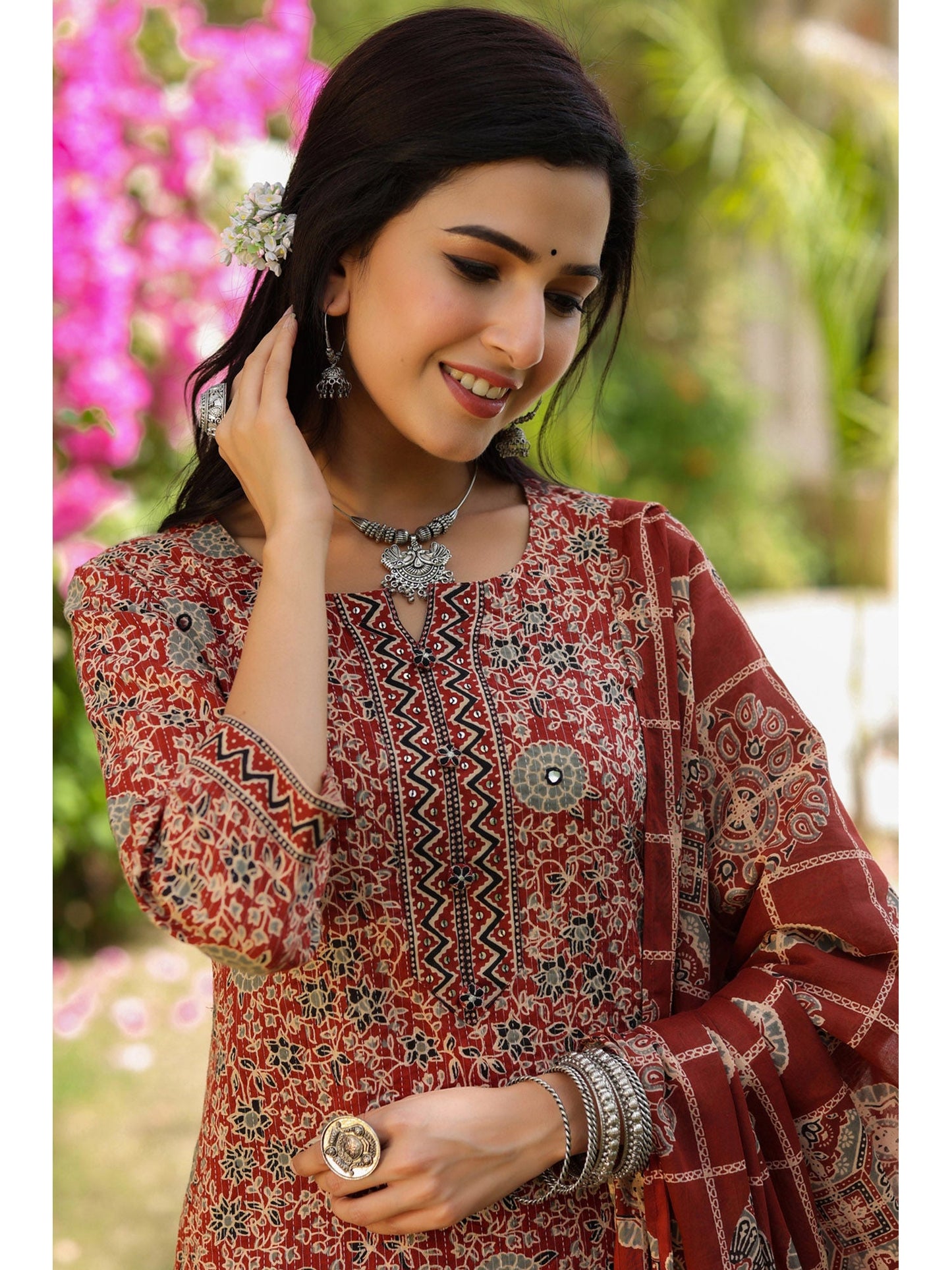 PIROH Womens Floral Print Kurta Pant Dupatta Set (Set of 3)