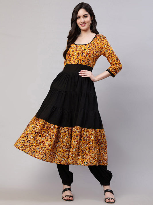 AKS Ethnic Motifs Printed Pure Cotton Anarkali Kurta With Palazzos