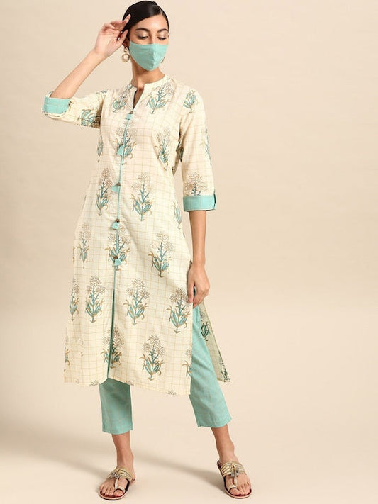 All about you Ethnic Motifs Printed Regular Pure Cotton Straight Kurta With Trouser