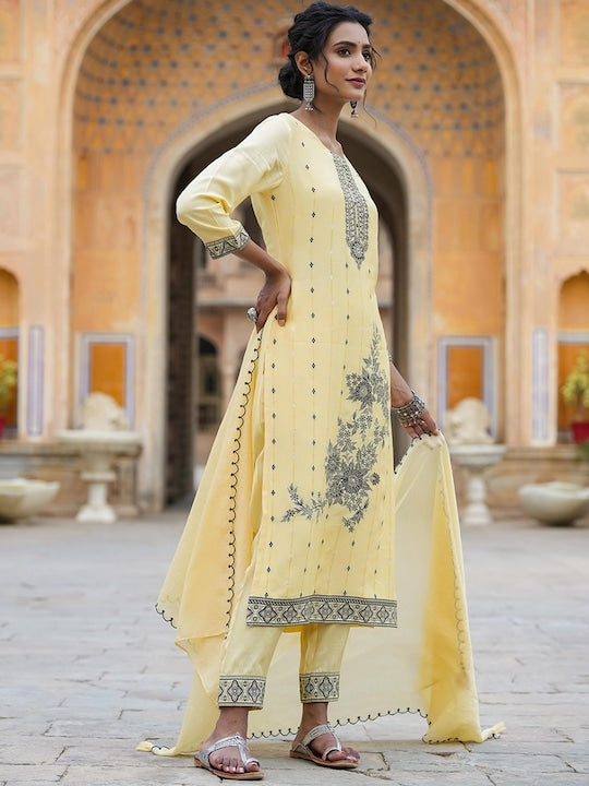 SCAKHI Ethnic Motifs Printed Kurta With Trousers & Dupatta